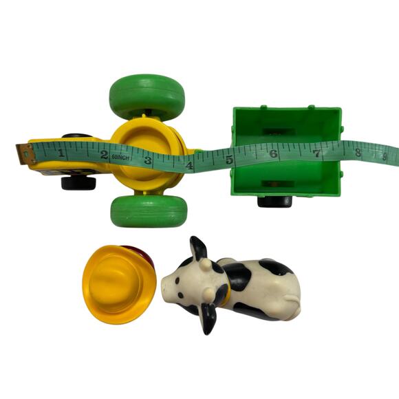 FISHER-PRICE Vintage Little People 1990 Tractor Trailer Cow Farmer Green Cowboy - Picture 10 of 10